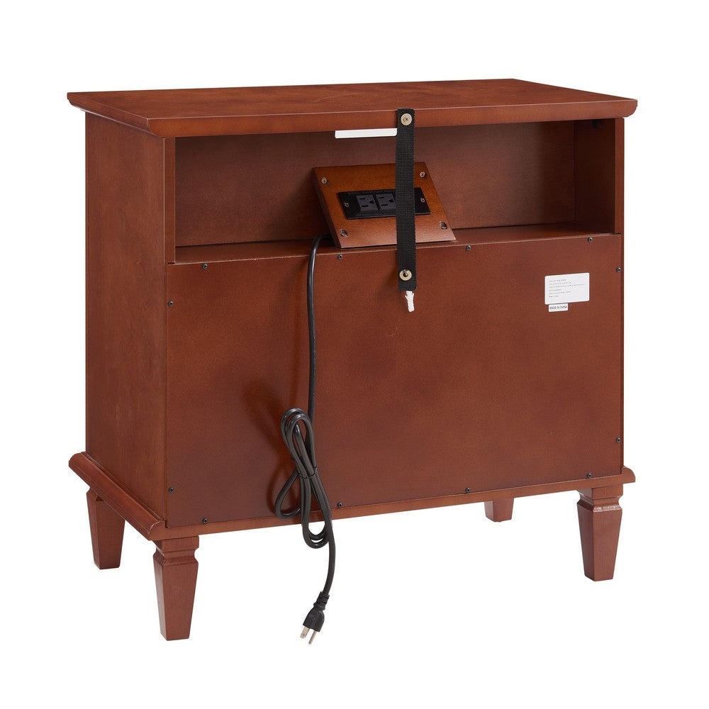 Cyna Nightstand with USB Ports | 2 Drawers and Shelf | Walnut Brown Wood