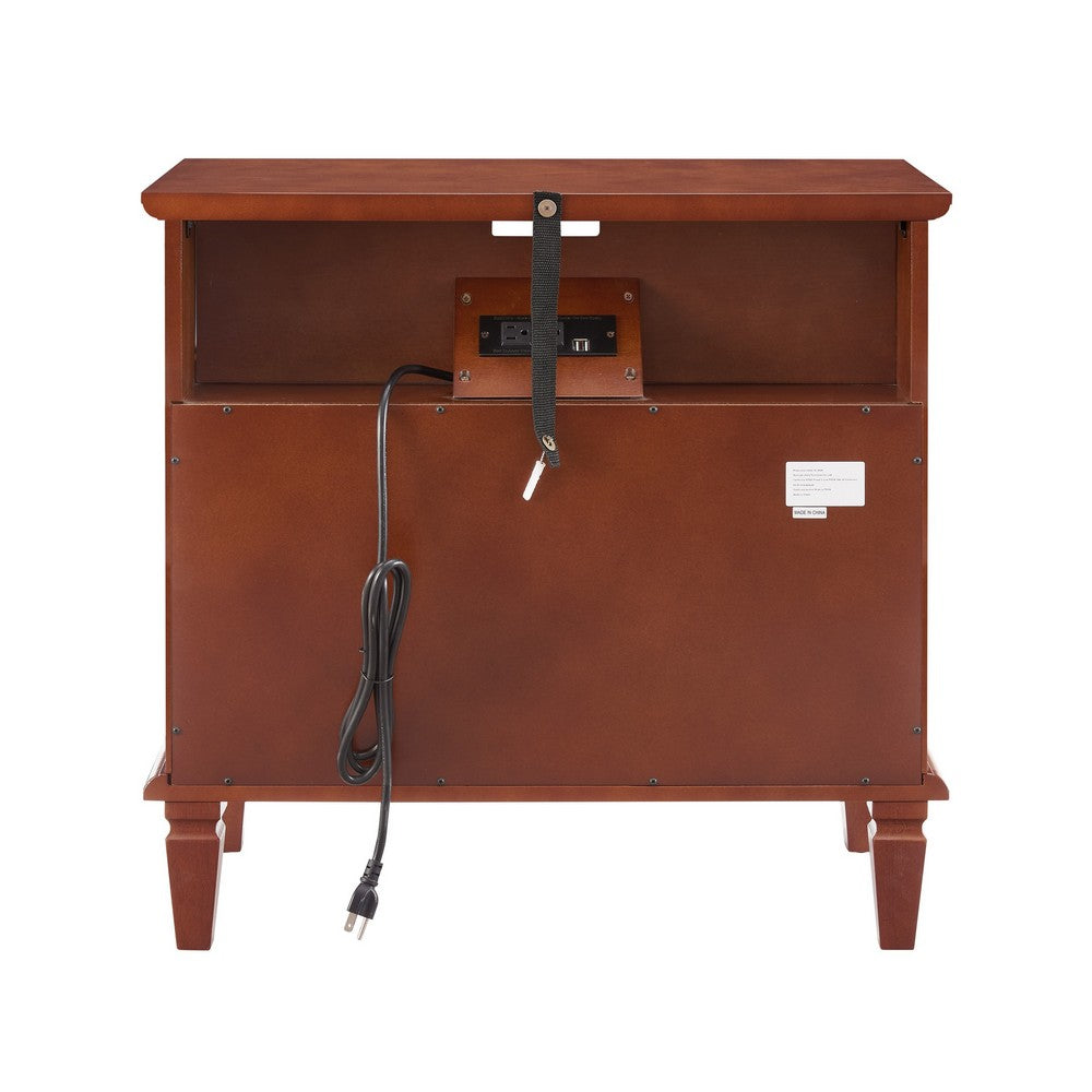 Cyna Nightstand with USB Ports | 2 Drawers and Shelf | Walnut Brown Wood