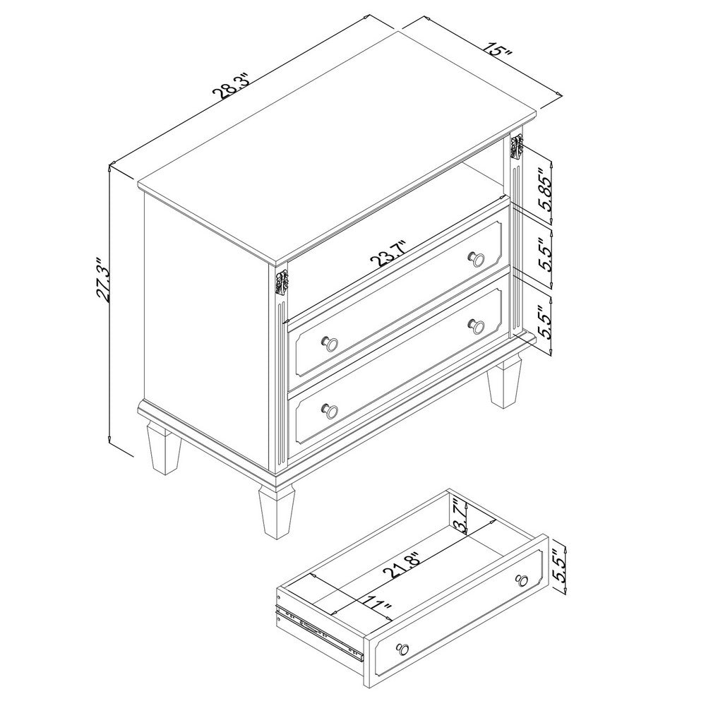 Cyna Nightstand with USB Ports | 2 Drawers and Shelf | Walnut Brown Wood