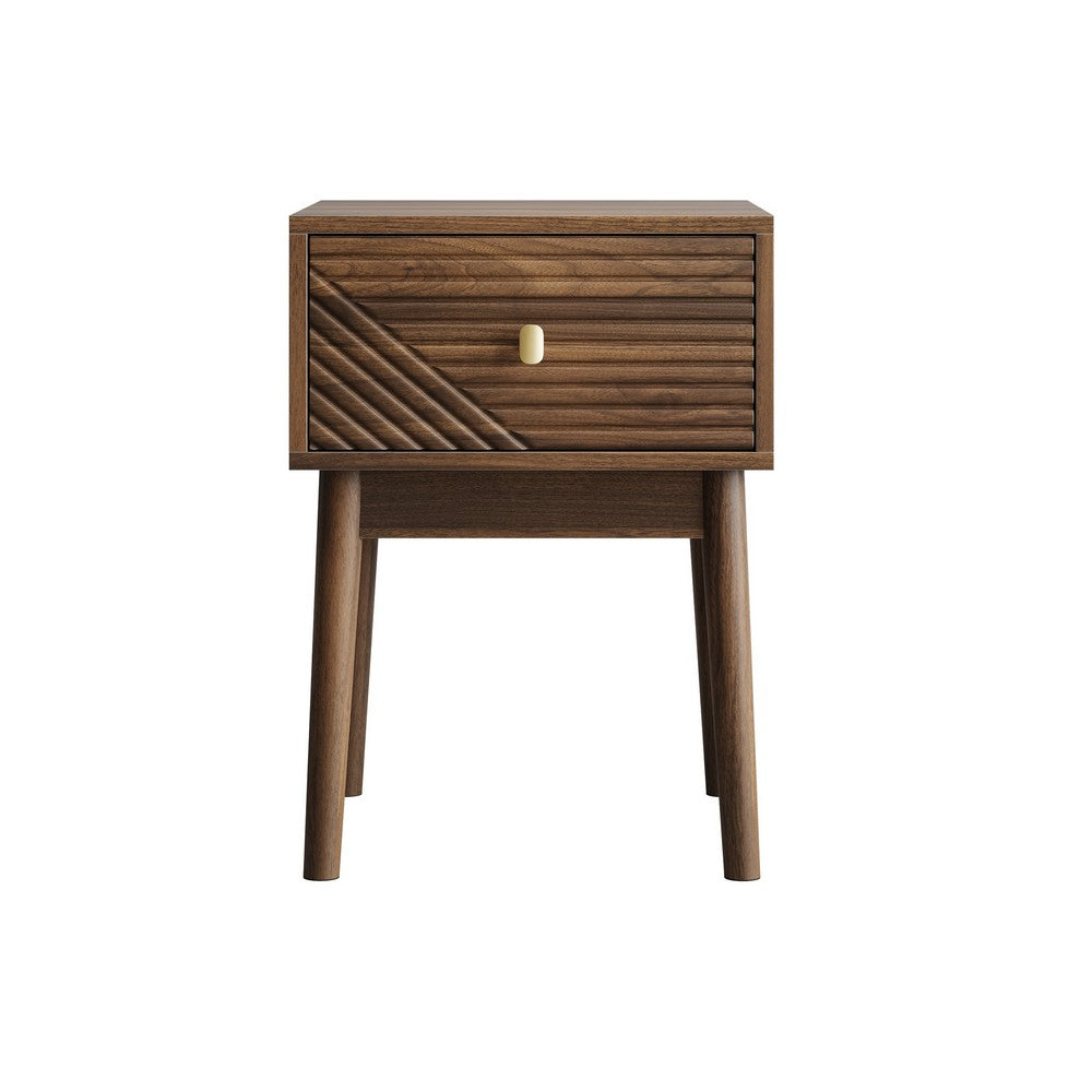 Eela Set of 2 Nightstands | Recessed Drawers and Handles | Walnut Brown 22"