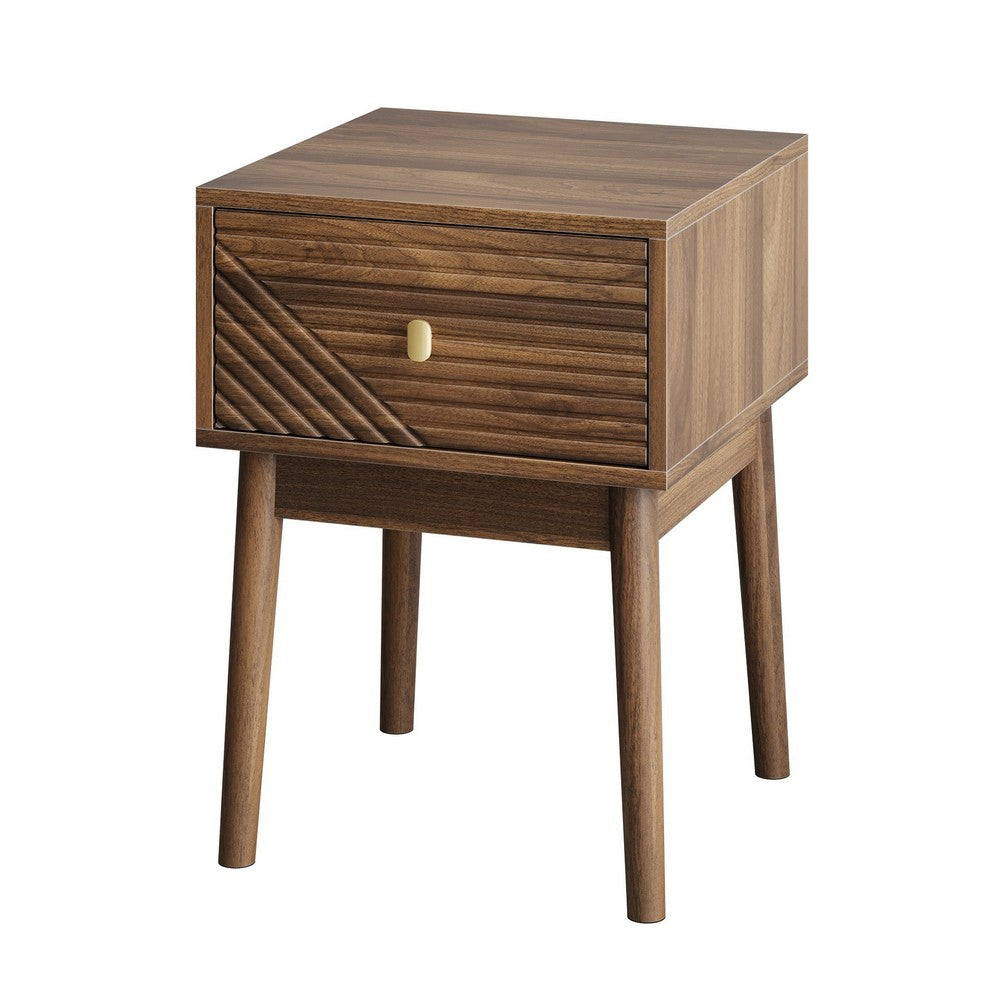 Eela Set of 2 Nightstands | Recessed Drawers and Handles | Walnut Brown 22"