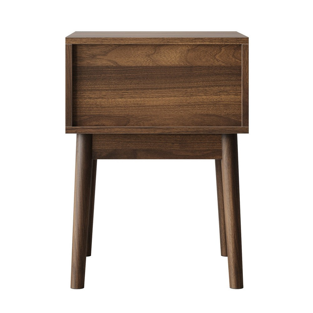 Eela Set of 2 Nightstands | Recessed Drawers and Handles | Walnut Brown 22"