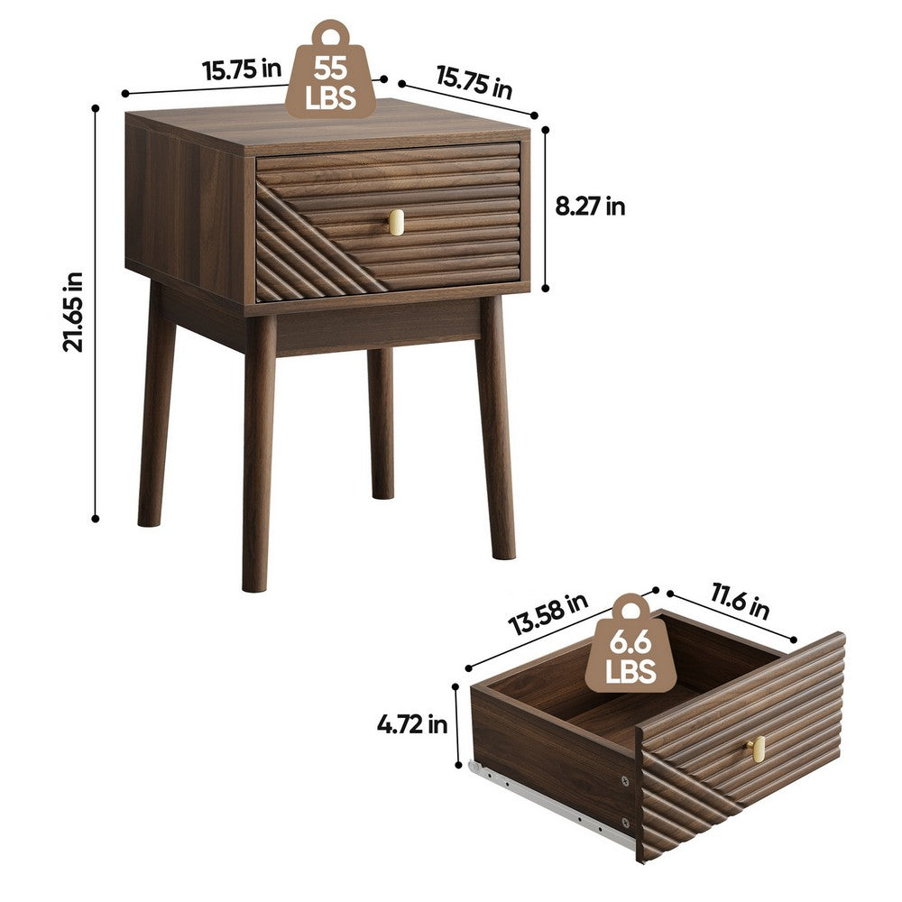 Eela Set of 2 Nightstands | Recessed Drawers and Handles | Walnut Brown 22"