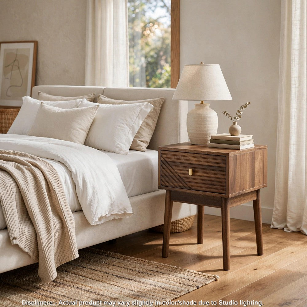 Eela Set of 2 Nightstands | Recessed Drawers and Handles | Walnut Brown 22"