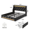 Lesly Storage Full Bed | LED Wingback Headboard | Black Faux Leather