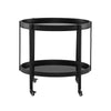 Wyna Serving Bar Cart with Tempered Glass Shelves | Casters | Black Wood 31"