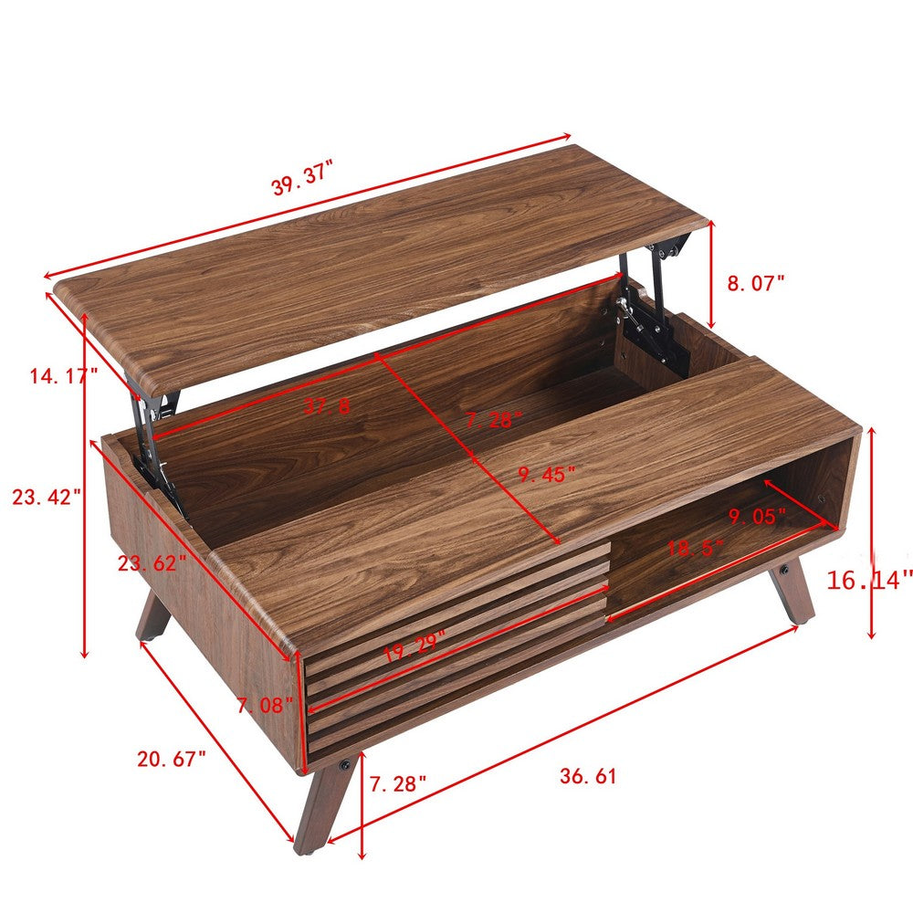 Dolly Mid-Century Lift Top Coffee Table | Hidden Storage | Walnut MDF 39"