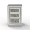 Lily Mirrored Nightstand | 3-Drawers | Glass Front Panels | Silver Wood