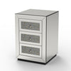 Lily Mirrored Nightstand | 3-Drawers | Glass Front Panels | Silver Wood