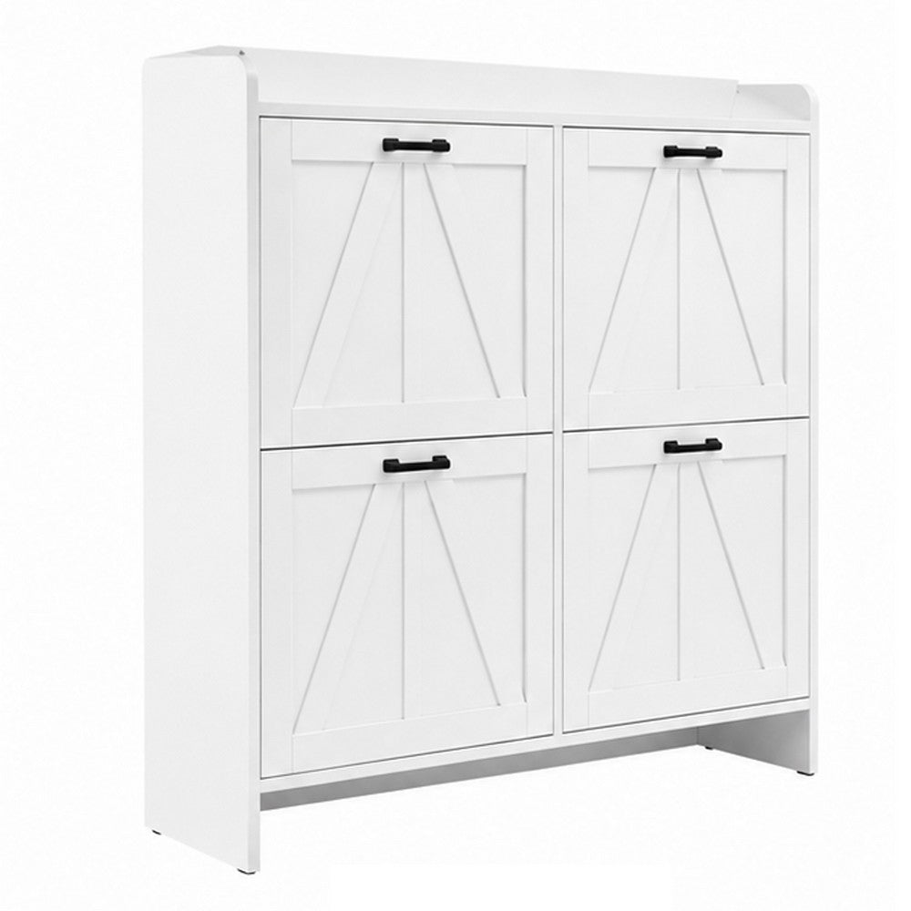 Miney Shoe Cabinet with 4 Flip Drawers | Barn Doors Set | White Wood 42"