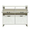 Miney Shoe Cabinet with 4 Flip Drawers | Barn Doors Set | White Wood 42"