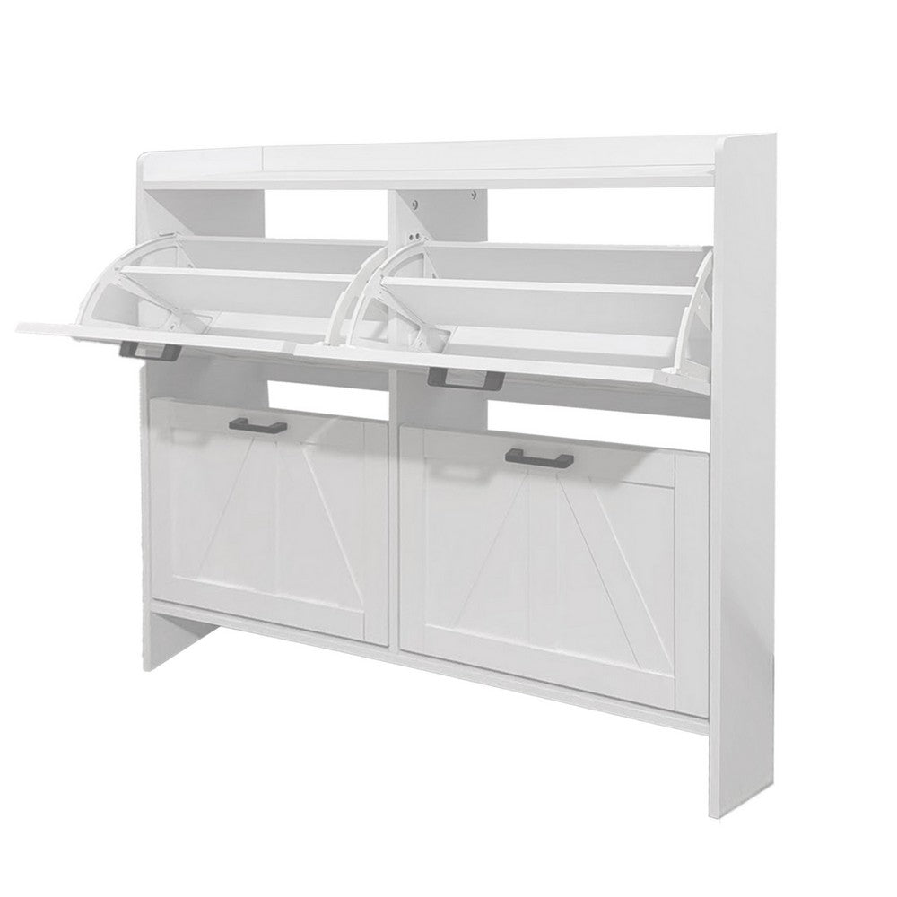 Miney Shoe Cabinet with 4 Flip Drawers | Barn Doors Set | White Wood 42"