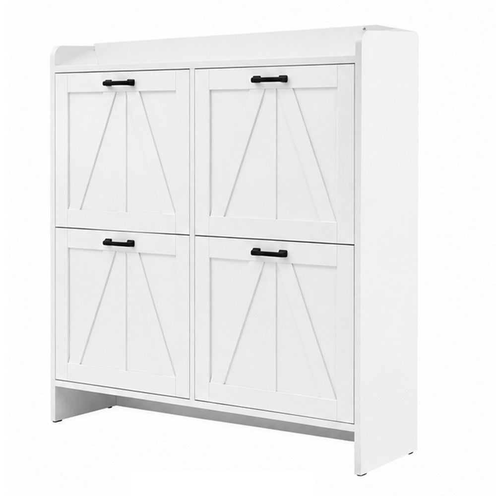 Miney Shoe Cabinet with 4 Flip Drawers | Barn Doors Set | White Wood 42"