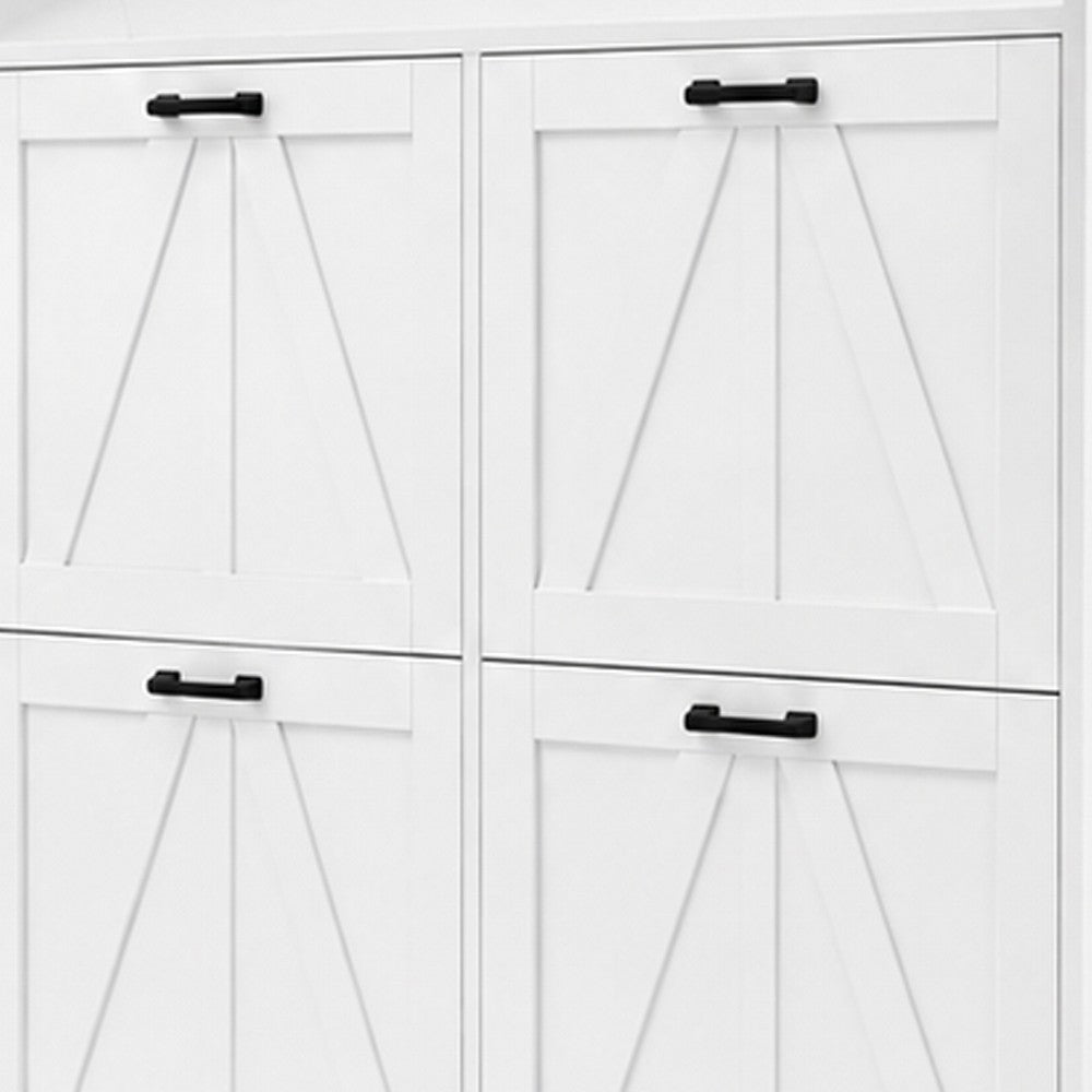 Miney Shoe Cabinet with 4 Flip Drawers | Barn Doors Set | White Wood 42"