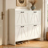 Miney Shoe Cabinet with 4 Flip Drawers | Barn Doors Set | White Wood 42"