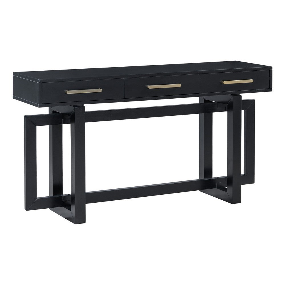 Gracie Console Table with 3 Drawers and Iron Handle Design | Black Wood 57"