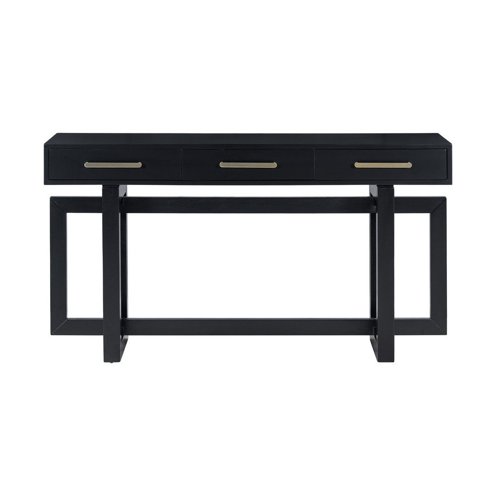 Gracie Console Table with 3 Drawers and Iron Handle Design | Black Wood 57"