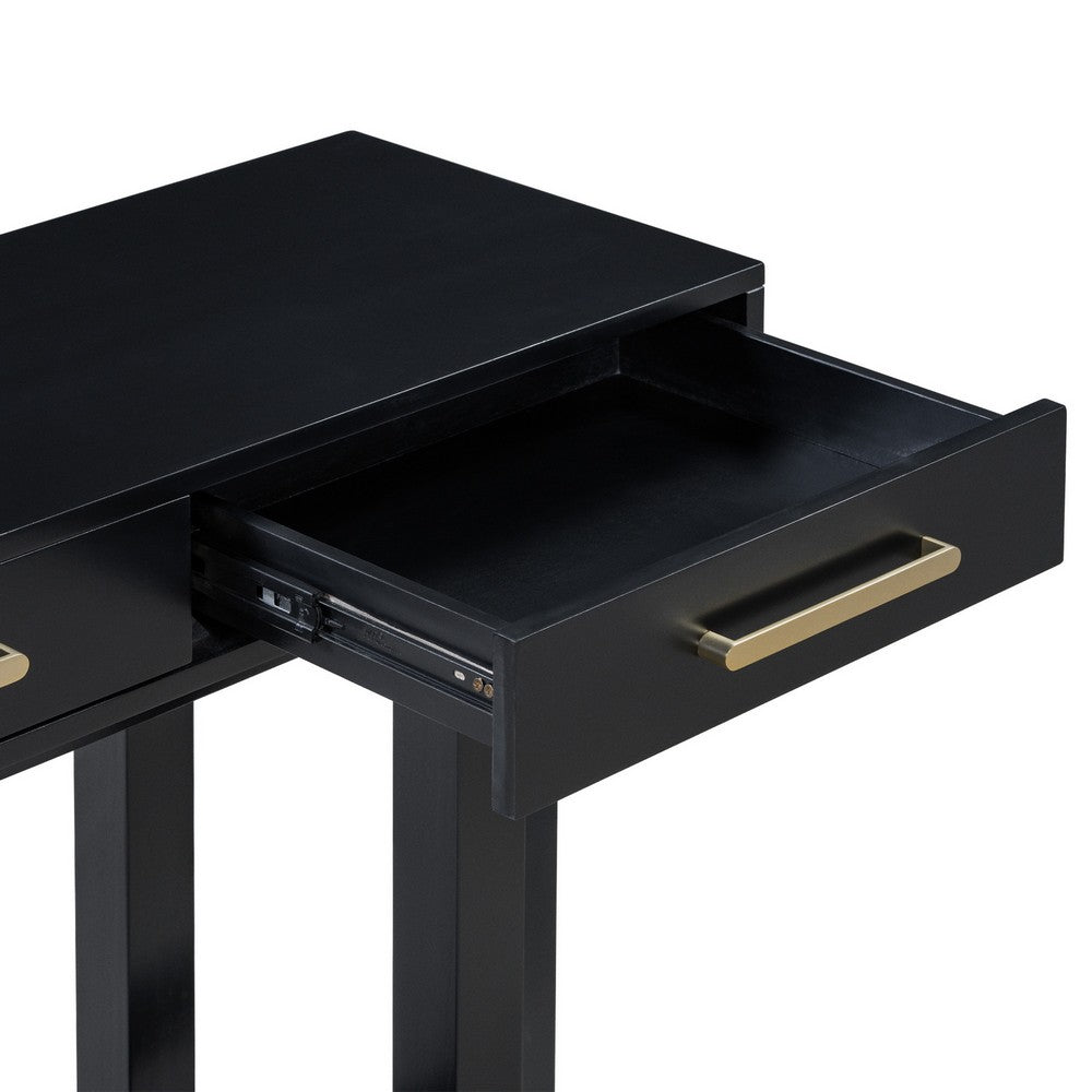 Gracie Console Table with 3 Drawers and Iron Handle Design | Black Wood 57"