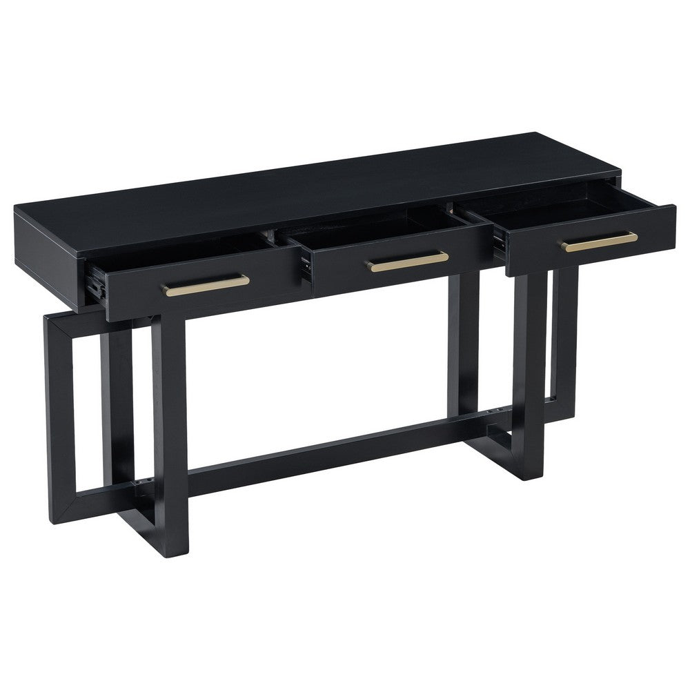 Gracie Console Table with 3 Drawers and Iron Handle Design | Black Wood 57"