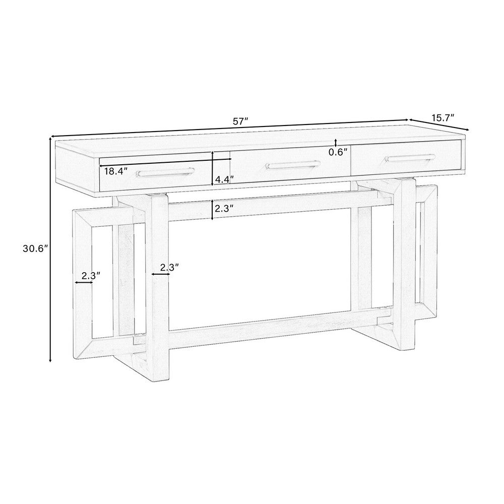 Gracie Console Table with 3 Drawers and Iron Handle Design | Black Wood 57"