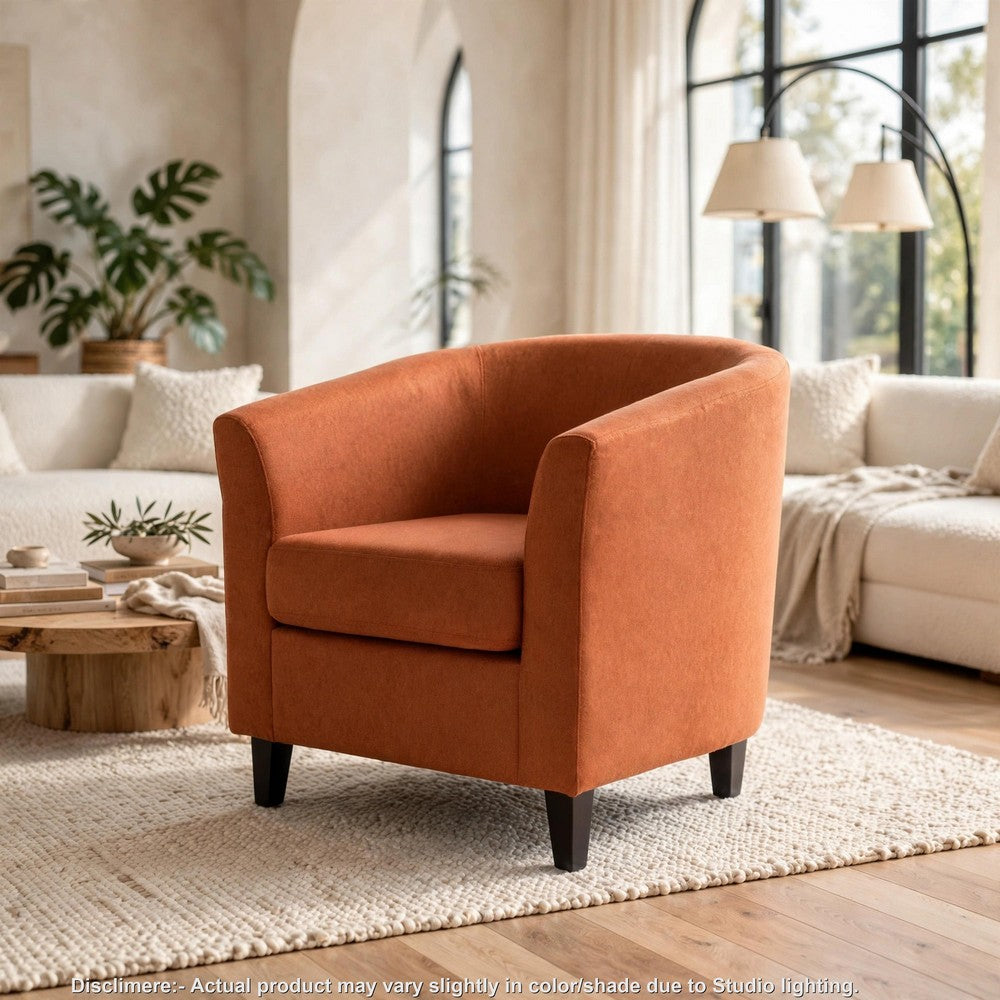 Saira Club Chair with Curved Back and Plush Cushion | Orange Fabric