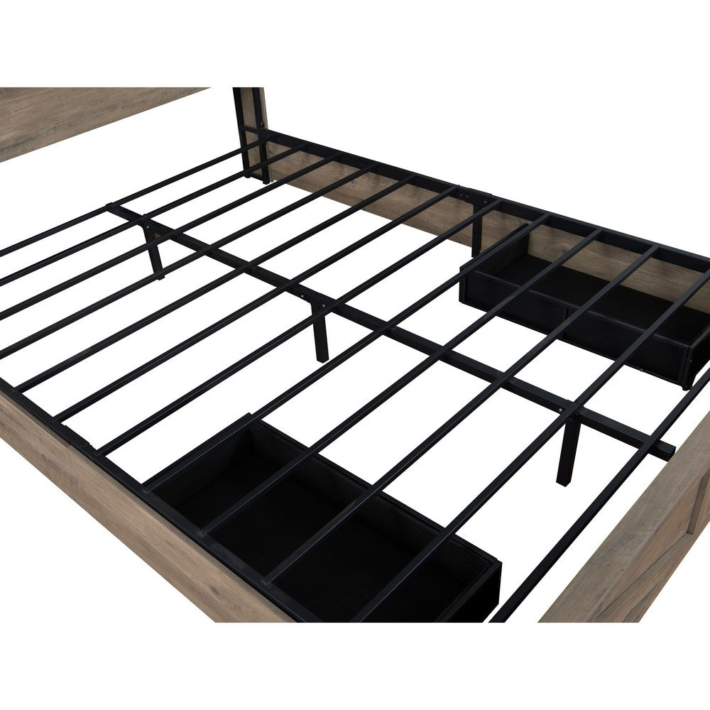 Amna Farmhouse King Bed | LED Storage and Charging Station | Gray Wood
