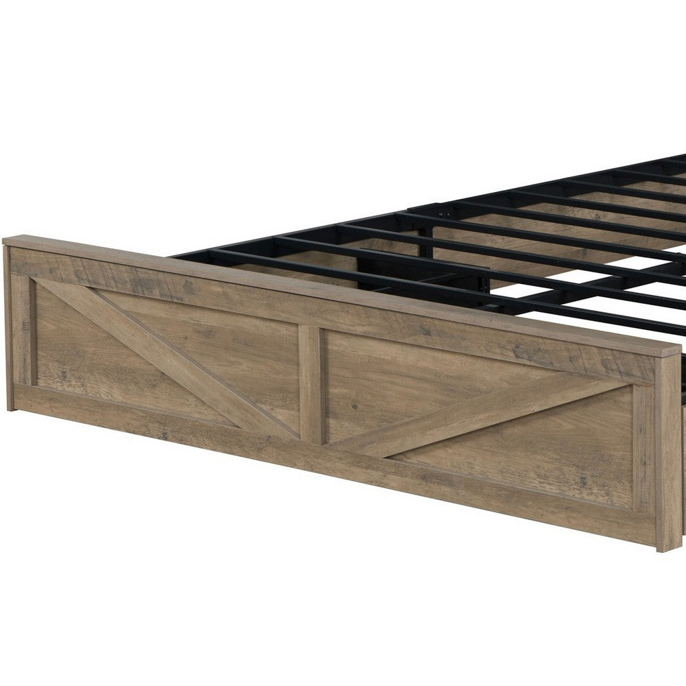 Amna Farmhouse King Bed | LED Storage and Charging Station | Gray Wood
