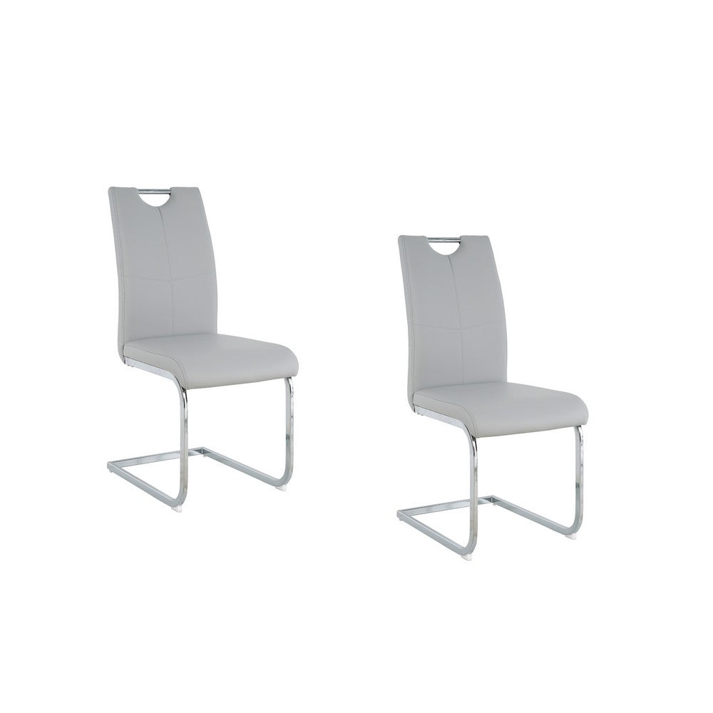Waldy Dining Chairs | Chrome Metal Base | Set of 2 | Gray Faux Leather