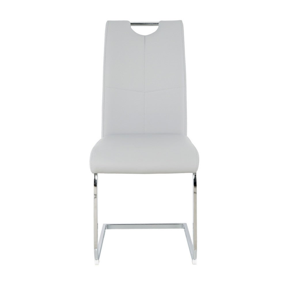 Waldy Dining Chairs | Chrome Metal Base | Set of 2 | Gray Faux Leather