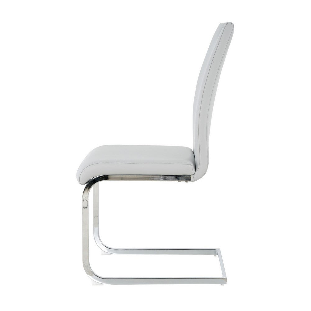 Waldy Dining Chairs | Chrome Metal Base | Set of 2 | Gray Faux Leather