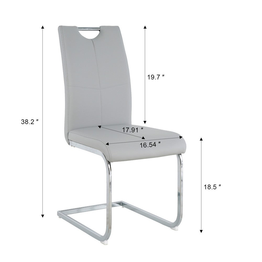 Waldy Dining Chairs | Chrome Metal Base | Set of 2 | Gray Faux Leather