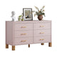 Rique Wide Dresser | 6 Drawers | Brown Wood Legs | Gold Metal Handles | Pink