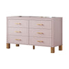 Rique Wide Dresser | 6 Drawers | Brown Wood Legs | Gold Metal Handles | Pink