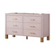 Rique Wide Dresser | 6 Drawers | Brown Wood Legs | Gold Metal Handles | Pink