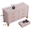 Rique Wide Dresser | 6 Drawers | Brown Wood Legs | Gold Metal Handles | Pink