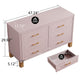 Rique Wide Dresser | 6 Drawers | Brown Wood Legs | Gold Metal Handles | Pink