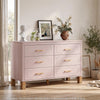Rique Wide Dresser | 6 Drawers | Brown Wood Legs | Gold Metal Handles | Pink