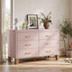Rique Wide Dresser | 6 Drawers | Brown Wood Legs | Gold Metal Handles | Pink