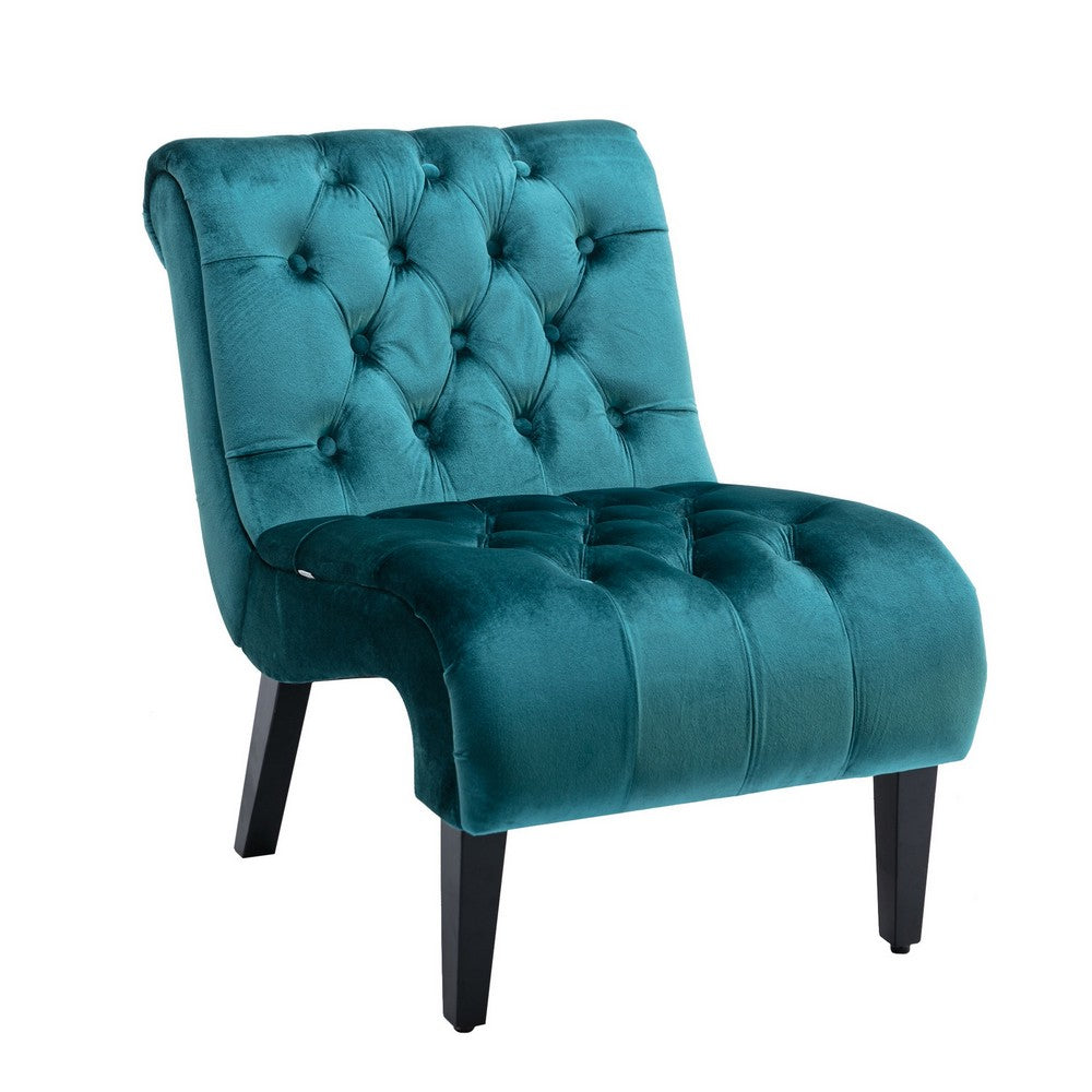 Zulfi Accent Chair with Tufted Back and Wooden Legs | Teal Velvet