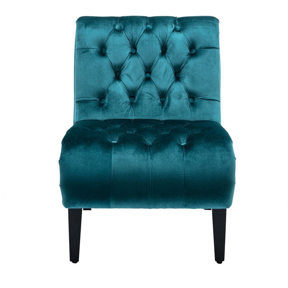 Zulfi Accent Chair with Tufted Back and Wooden Legs | Teal Velvet