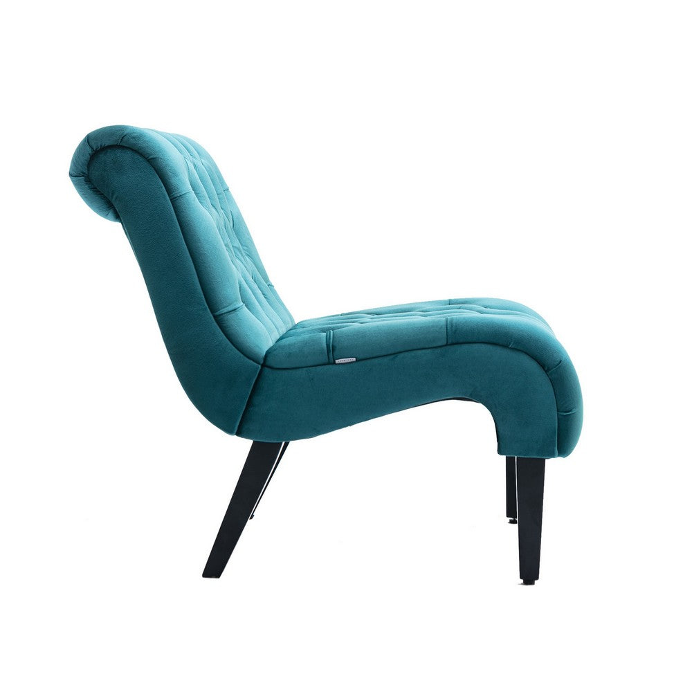 Zulfi Accent Chair with Tufted Back and Wooden Legs | Teal Velvet