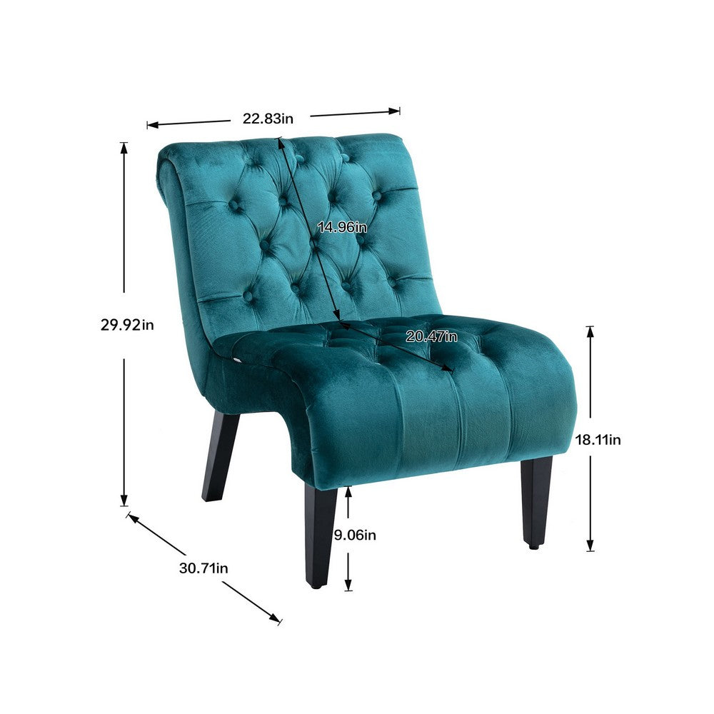 Zulfi Accent Chair with Tufted Back and Wooden Legs | Teal Velvet
