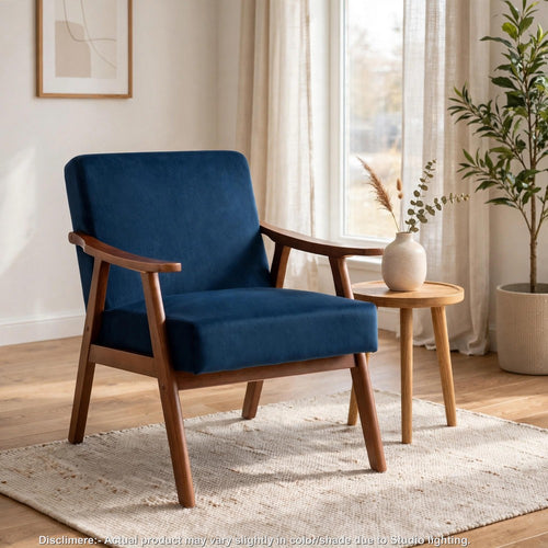 Norry Mid-Century Accent Chair with Solid Wood Frame | Blue Velvet