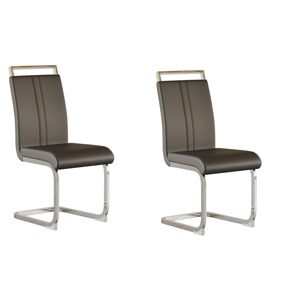 Yuna Dining Chairs with Chrome Metal Base | Set of 2 | Gray PU Leather