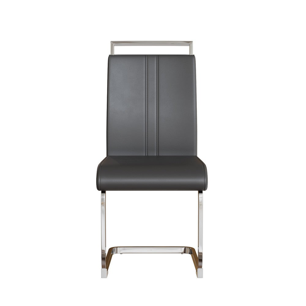 Yuna Dining Chairs with Chrome Metal Base | Set of 2 | Gray PU Leather