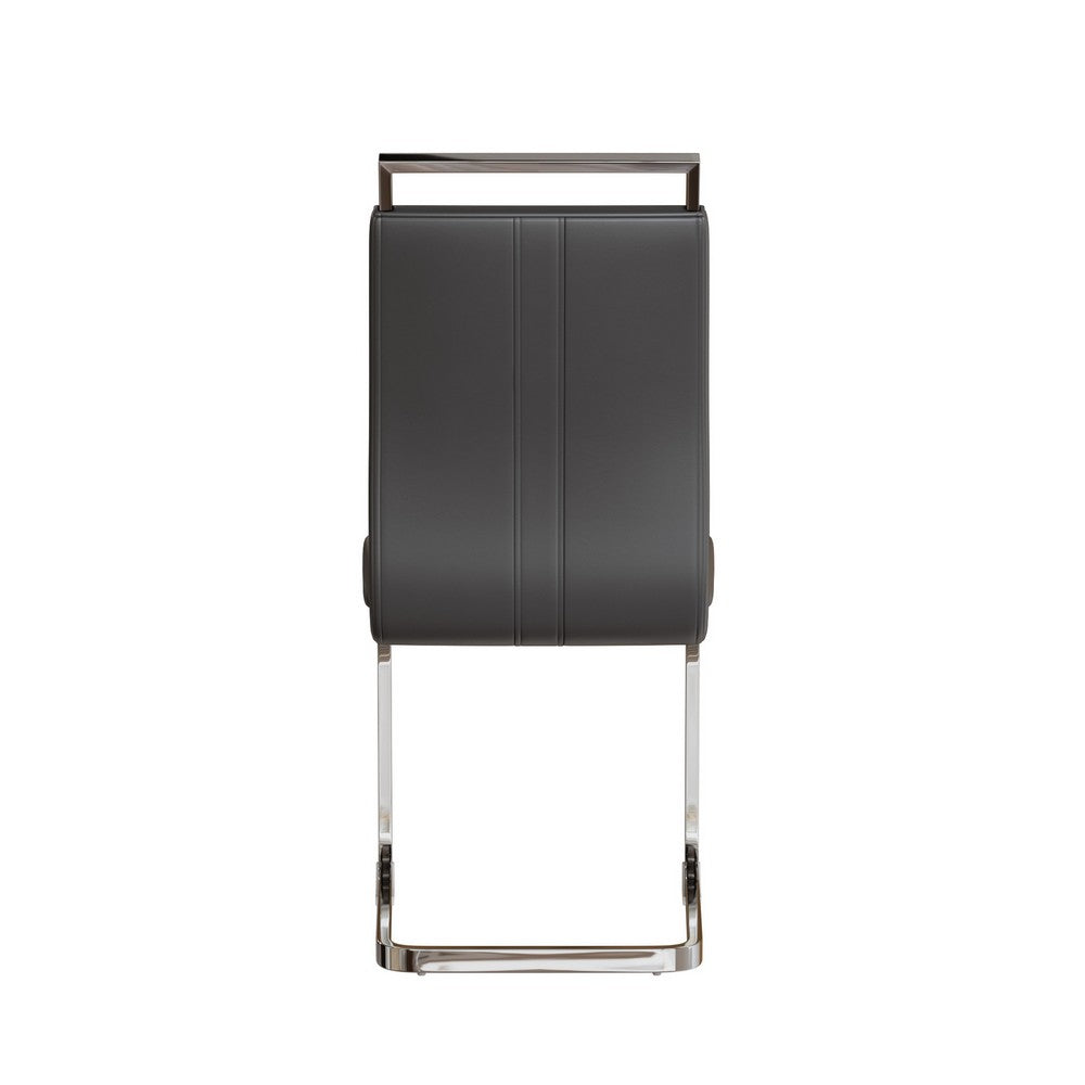 Yuna Dining Chairs with Chrome Metal Base | Set of 2 | Gray PU Leather