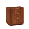 Macky Fluted Wave Nightstand with 3 Drawers | Set of 2 | Walnut Brown