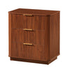 Macky Fluted Wave Nightstand with 3 Drawers | Set of 2 | Walnut Brown