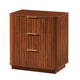Macky Fluted Wave Nightstand with 3 Drawers | Set of 2 | Walnut Brown