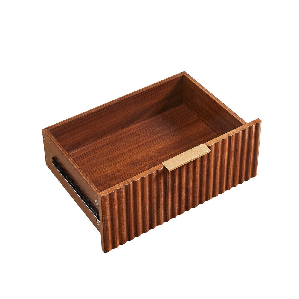 Macky Fluted Wave Nightstand with 3 Drawers | Set of 2 | Walnut Brown